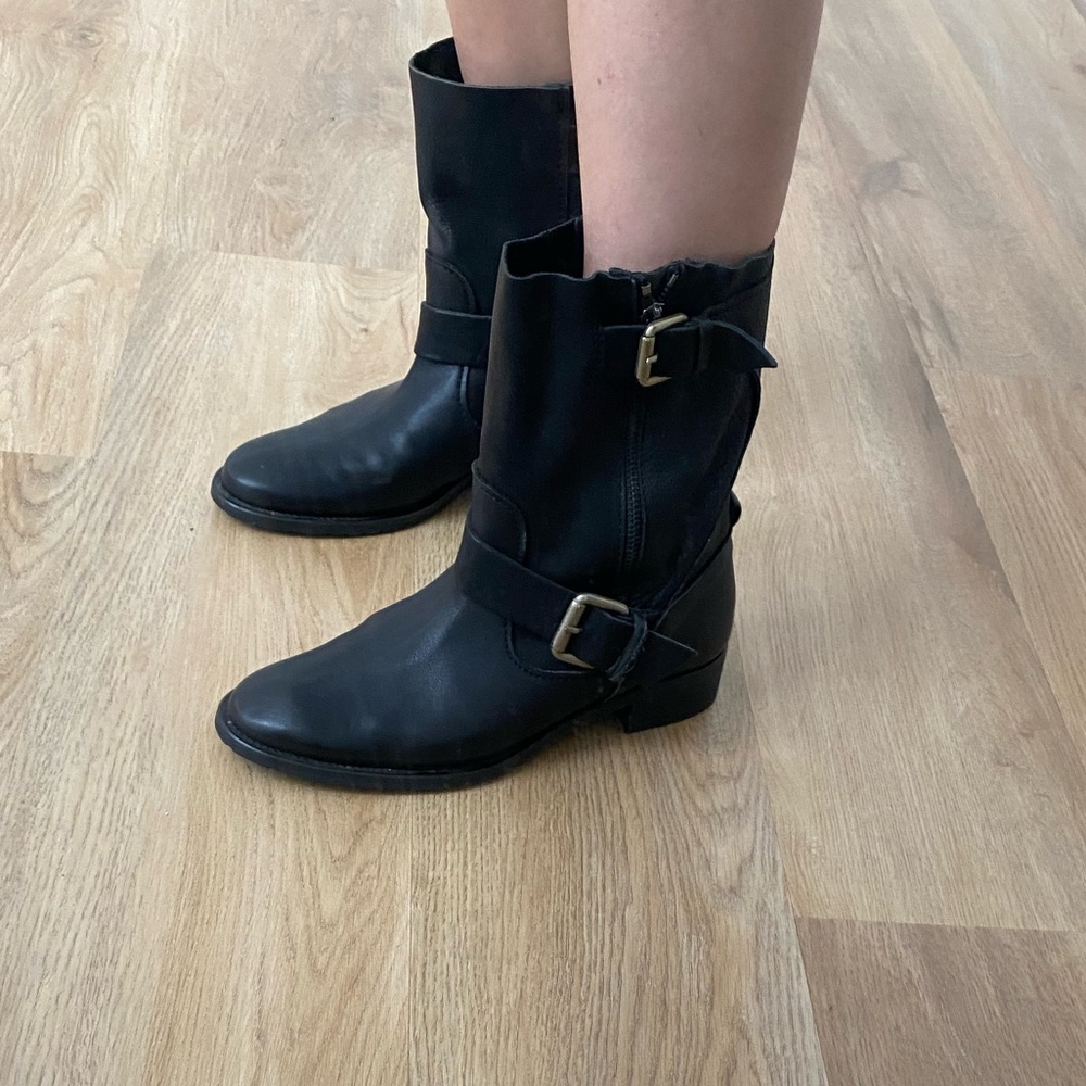 Zara Leather Biker Boots 7.5 - image 1